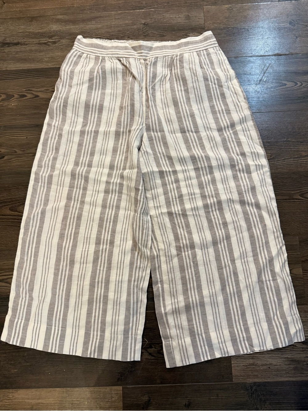 Loft Lou & Grey XL Wide-Leg Striped Linen Blend Pants - Beige & White NWT